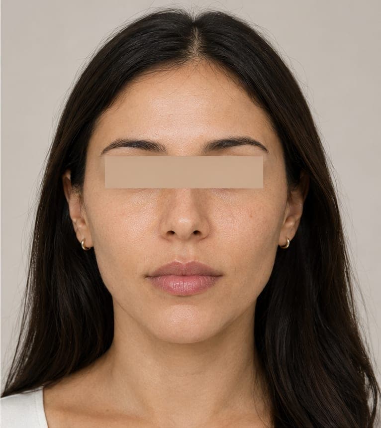 The same patient after buccal fat removal, showing a more defined cheekbone and jawline