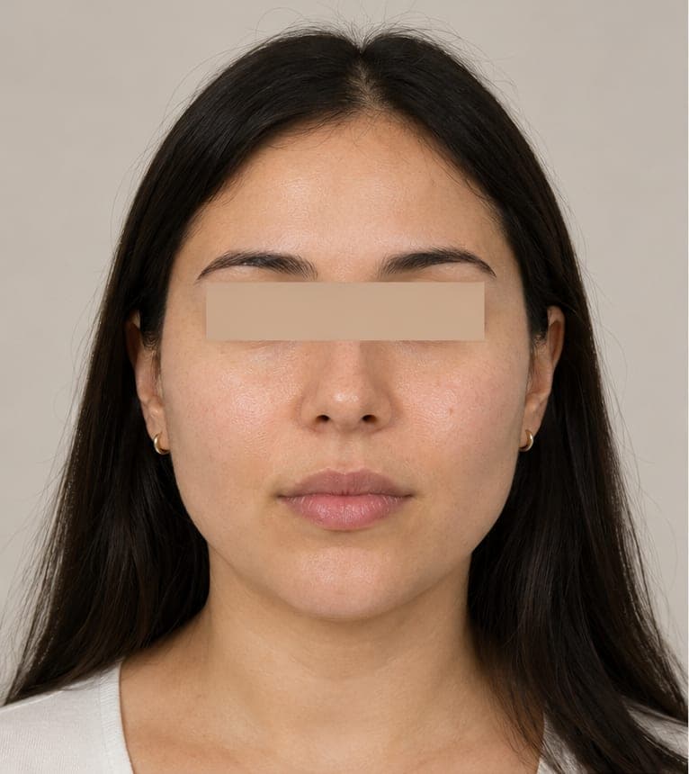 Front view of a patient's face before buccal fat removal, showing fullness through the mid face